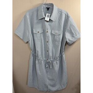Torrid A-Line Mini  Romper Size M/L 10 Button Striped Pockets Brand New Tags